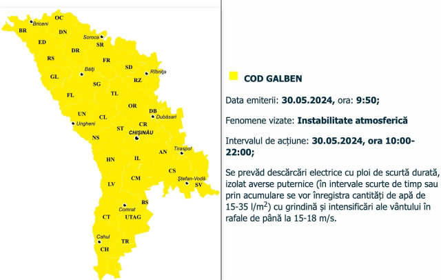 ATENȚIE cetățeni: un nou Cod Galben de vânt și ploi 